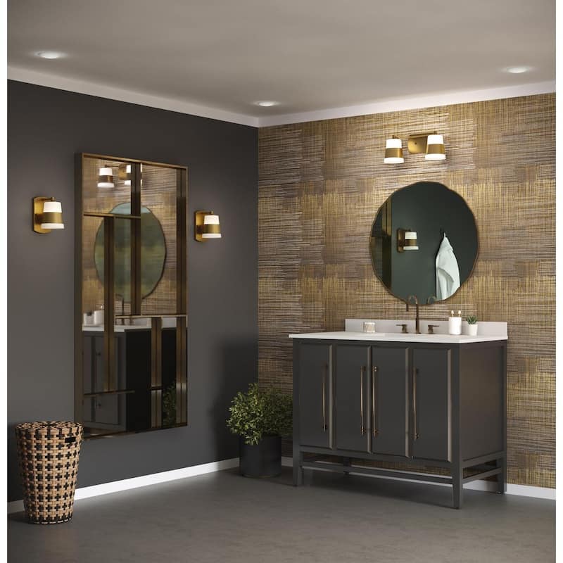 Haven Collection One-Light Vintage Brass Opal Glass Luxe Industrial Bath Light - 4.75 in x 6.75 in x 7.87 in