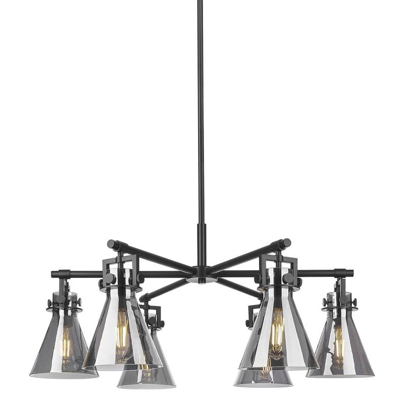 Innovations Lighting 411-6CR-16-26 Newton Cone Chandelier Newton Cone - Matte Black / Light Smoke
