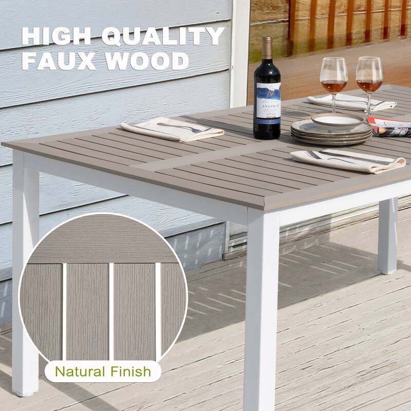 Outdoor Dining Set for 6, Patio Table with Umbrella Hole, Stackable Design