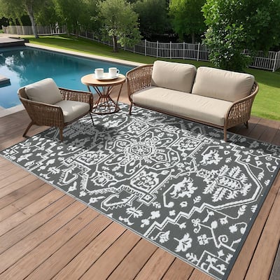 Outdoor Rug Reversible Plastic Straw Rug Outside Outdoor Waterproof Area Rug for Patio Deck Balcony Backyard Beach