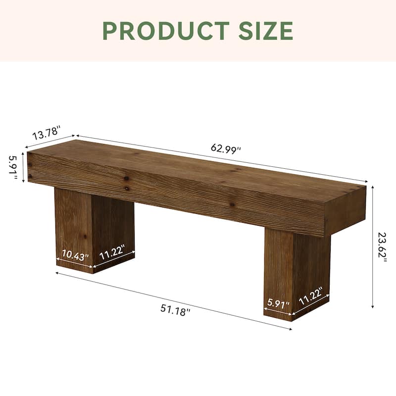 63" Solid Wood Entryway Shoe Bench, Farmhouse End of Bed Bench