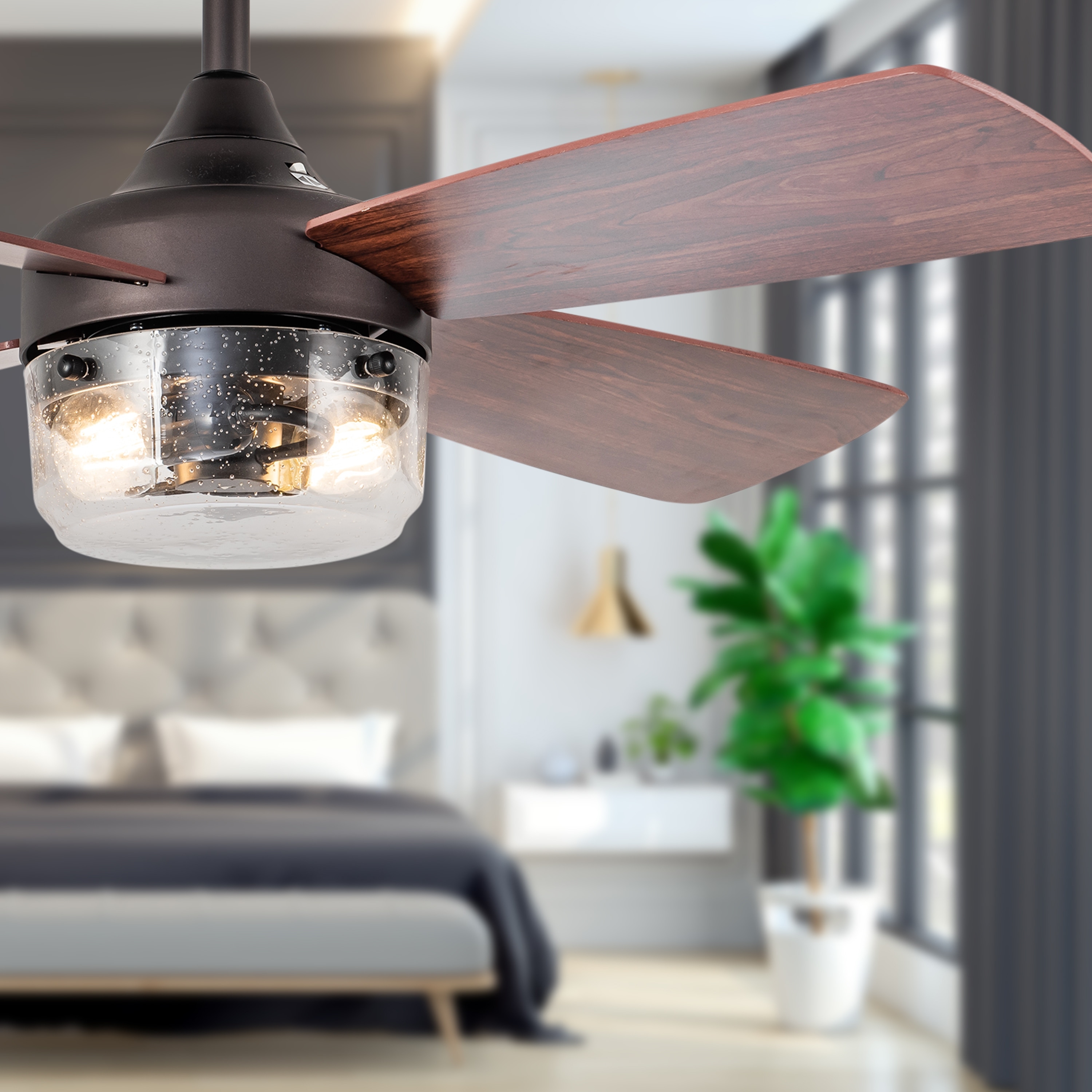 River of Goods Aiden Bronze and Mahogany Metal Remote-Controlled 42" Ceiling Fan - 42" x 42" x 11"/15.25"
