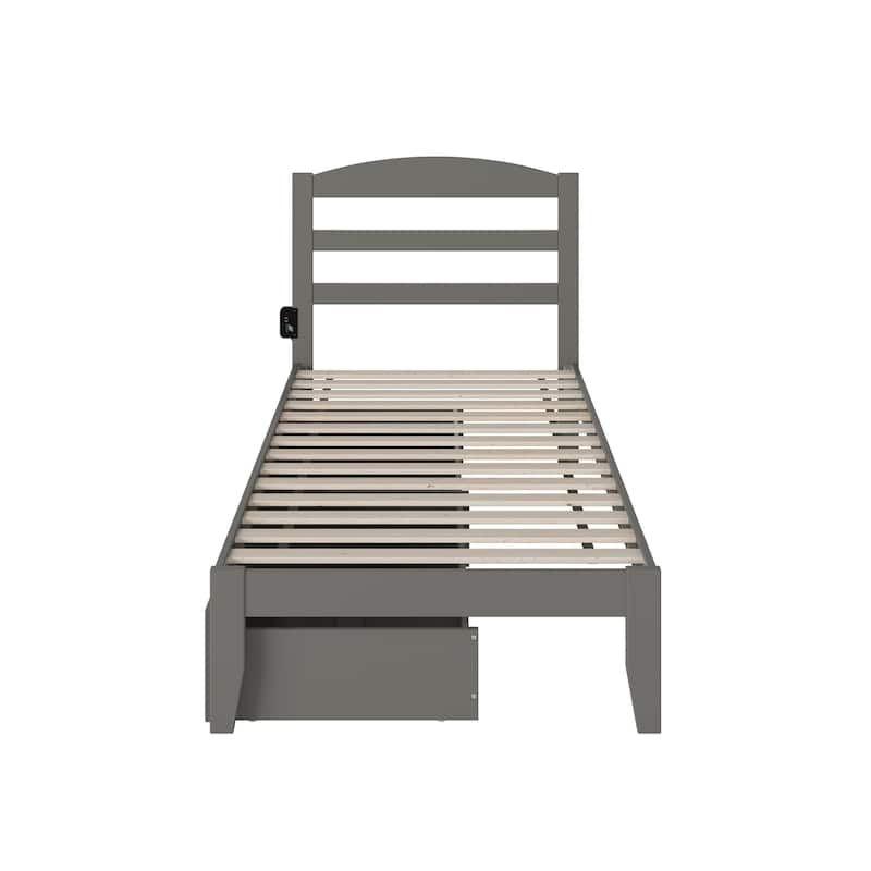 Platform Bed with Drawers - Twin XL Grey - Charging Station & Underbed Storage
