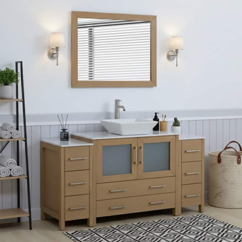 Vanity Art 60-inch Single Sink Bathroom Vanity Set With Engineered Marble Top and Free Mirror - 60 x 18.5 x 36 Inches