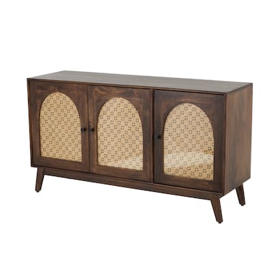 Mango Wood Handmade 3 or 2 Door and 2 Shelf Cabinet with Rattan Front and Black Knobs - Brown - Roche River Decor