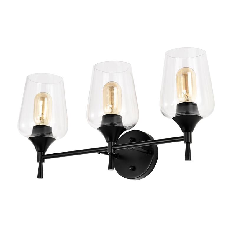 Matte Black 3-Light Modern Vanity Light with Clear Glass Shades