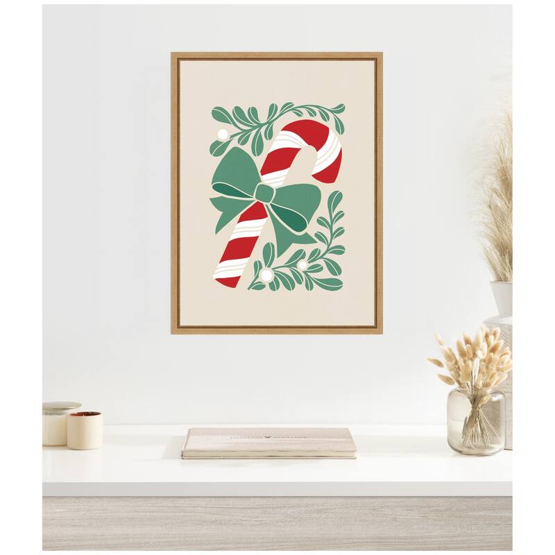 Kate and Laurel Sylvie Framed Canvas Christmas Icons Prima Set Candy Cane by Dominique Vari
