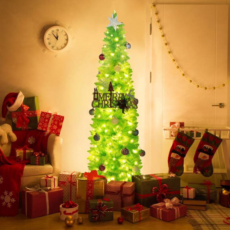 VEIKOUS 6ft Pre-Lit Artificial Christmas Tree with Adjustable Curved or Straight Top - N/A