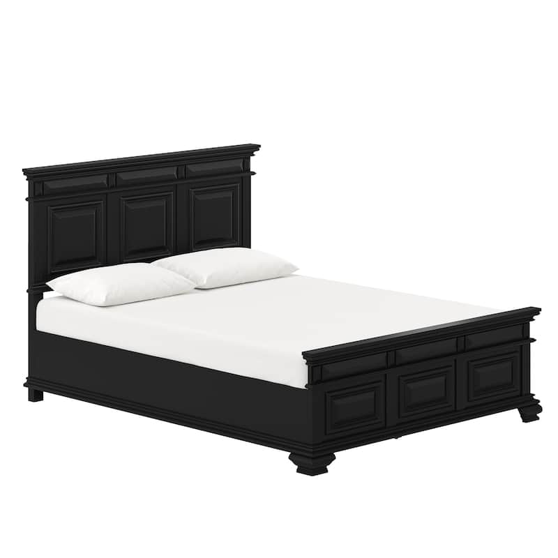 Solid Wood Retro Platform Bed with Headboard
