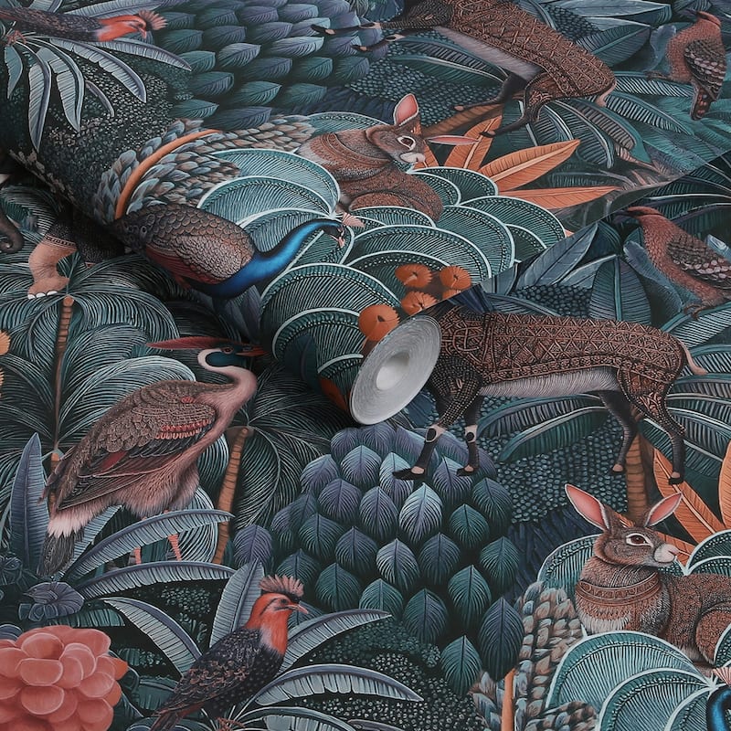 Graham & Brown Jungle Jamboree Navy & Teal Wallpaper