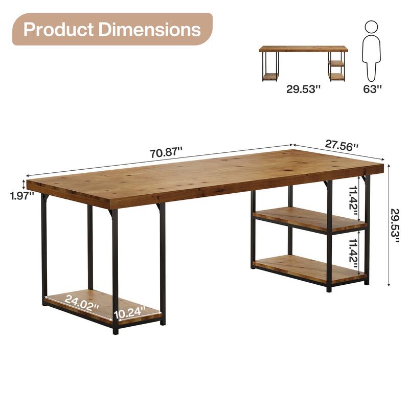71-Inch Solid Wood Desk with Shelves