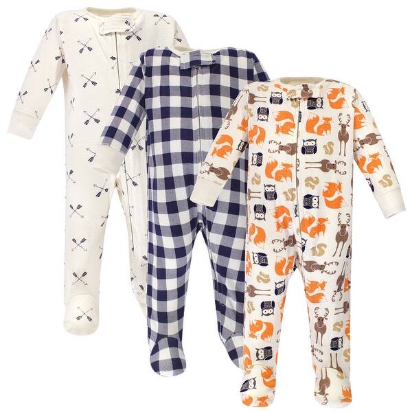 slide 1 of 1, Hudson Baby Infant Boy Cotton Zipper Sleep and Play 3pk, Forest 0-3 Months - Forest