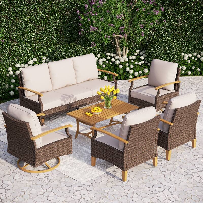 6/9-piece Patio Rattan Wicker Patio Furniture Set Swivel Rocking Chair Conversation Set