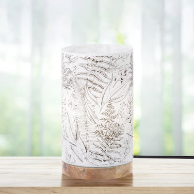 Sophia River of Goods White Glass and Wood Cylinder Shade 10.5-Inch Accent Lamp - 6.25" x 6.25" x 10.5"