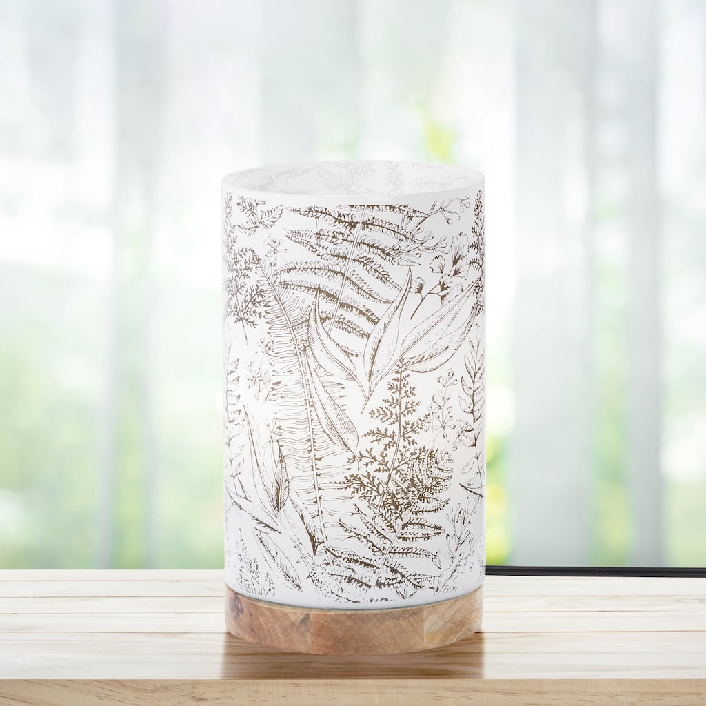 Sophia River of Goods White Glass and Wood Cylinder Shade 10.5-Inch Accent Lamp - 6.25" x 6.25" x 10.5"