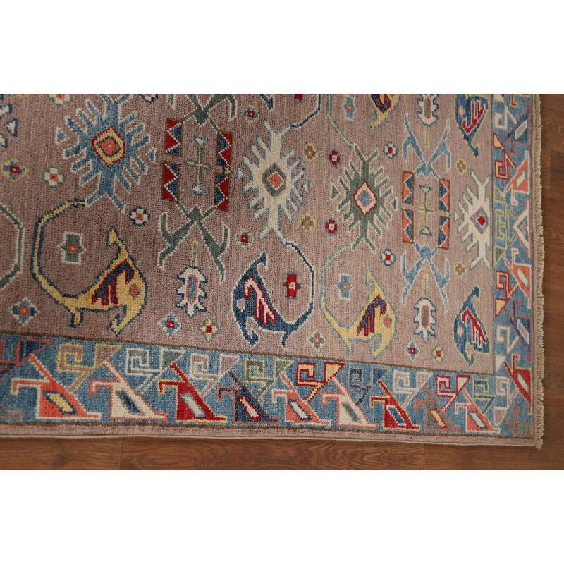 Geometric Kazak Oriental Runner Rug Handmade Red Wool Carpet - 2'7" x 9'7"