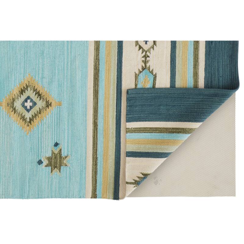 Amara Southwestern Diamonds Rug, Sky Blue/Evergreen, Area Rug