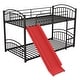 preview thumbnail 38 of 43, Friendly Design Twin Over Twin Metal Frame Bunk Bed Kids House Bed with Slide,Stairs,Two Separate Small Beds