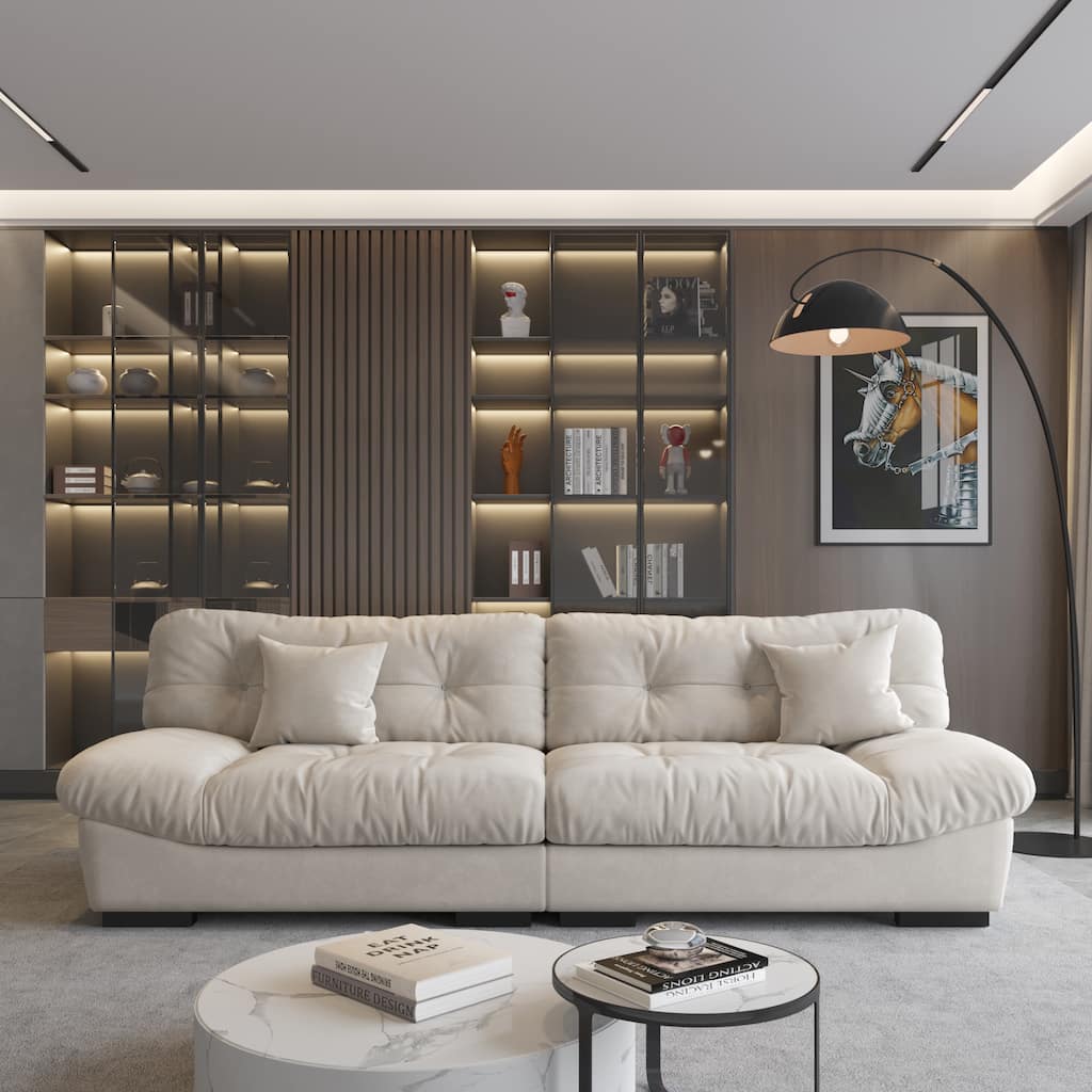 Cloud Modular Sectional Sofa,105" Scrub Velvet Minimalist Sofa Couch with 2 Pillows