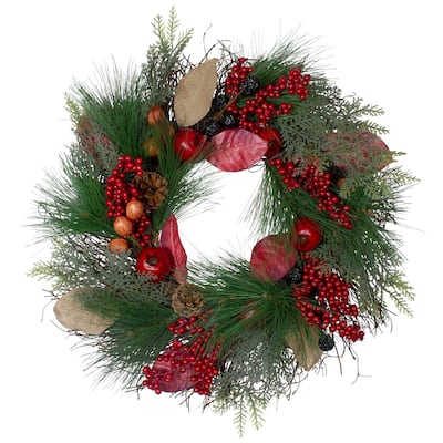 24" Autumn Harvest Mixed Berry, Pine Nut Thanksgiving Wreath - Unlit