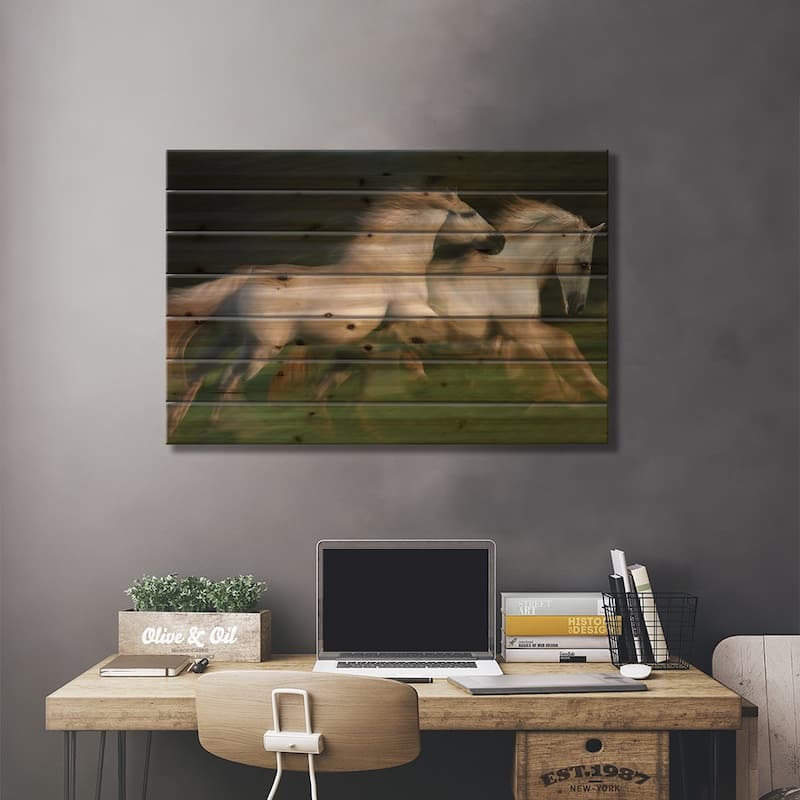 Gallop For Two Print On Wood by Milan Malovrh - Multi-Color