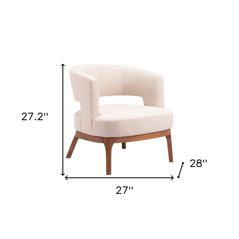 HomeRoots 27" Beige And Brown Fabric And Wood Arm Chair - 26.8' X '27.2' X '27.2