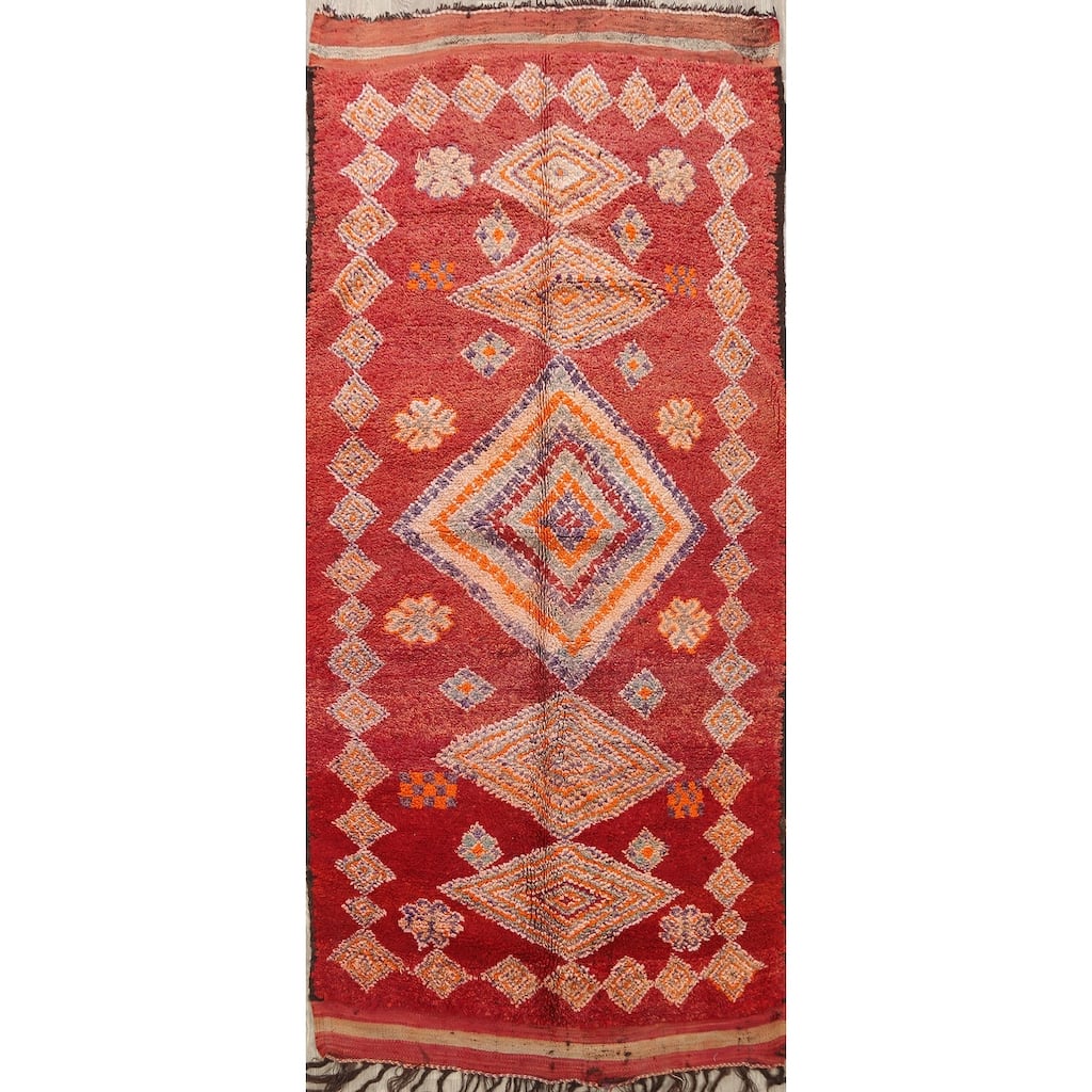 Tribal Moroccan Oriental Area Rug Wool Handmade Bedroom Carpet - 5'1" x 11'1"