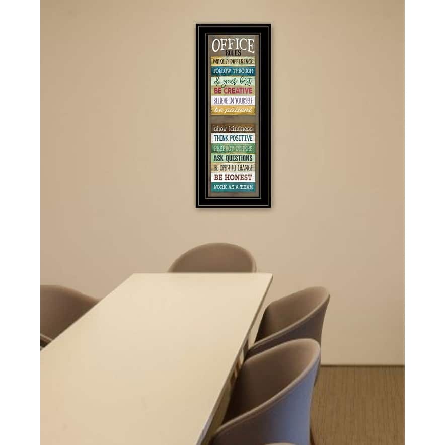 TrendyDecor4U Farmhouse "Office Rules" Framed Print Wall Art by Marla Rae - Muliti