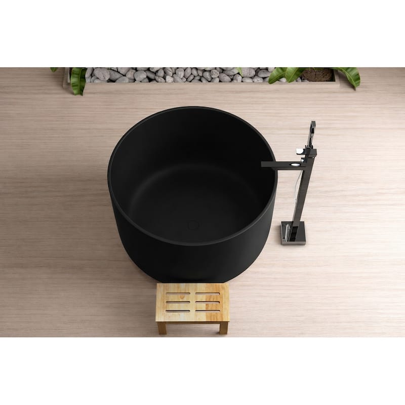 Modern Round Deep White Solid Surface Soaking Tub