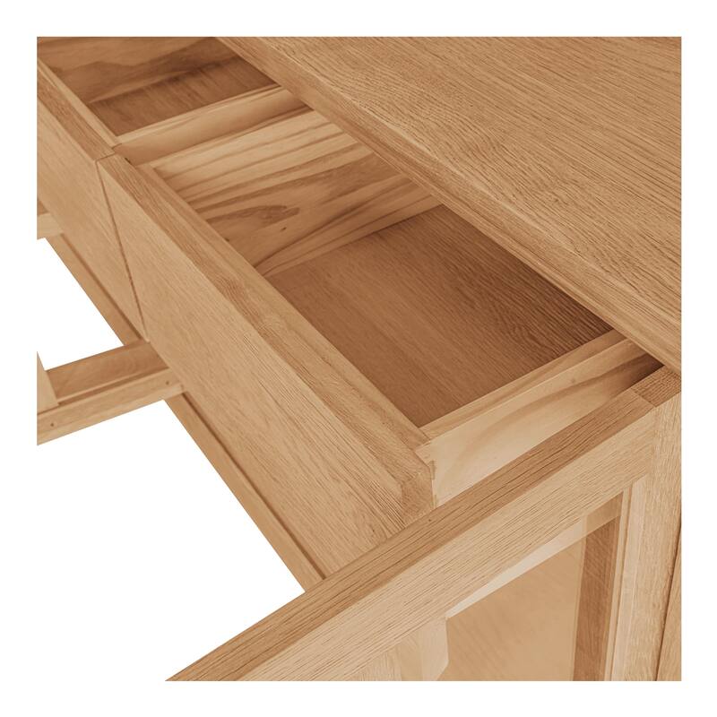 Title: NADAAL STUDIOS Virelle Sideboard, Traditional Glass-Front Storage with Oak Frame & Drawers, Natural