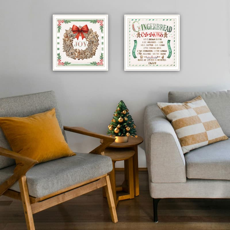 2-Piece Framed Wall Art Set - Gingerbread Wreath, White Frame