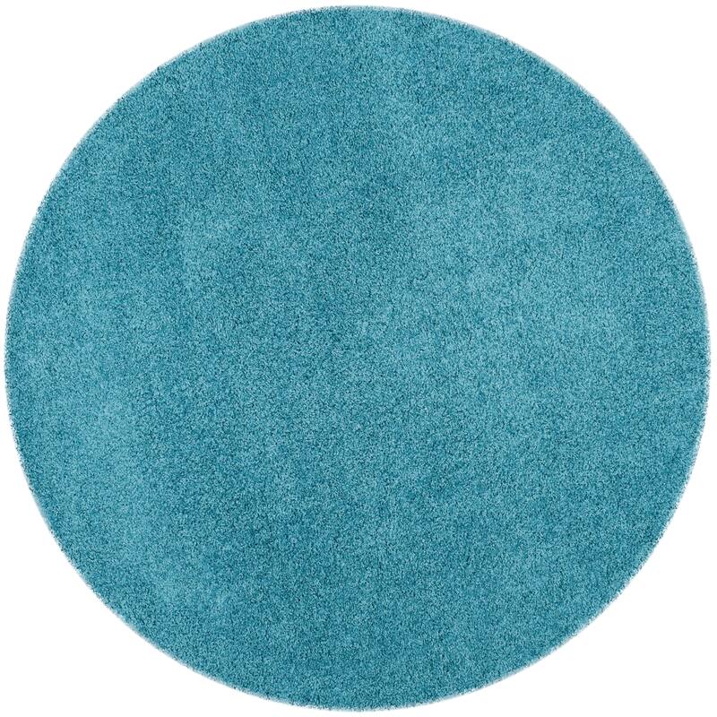 SAFAVIEH Laguna Shag Verdiana Solid Color 2-inch Thick Rug. - 6'7" Round - Turquoise - Round
