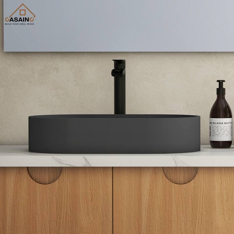 CASAINC Concrete Vessel Sink Oval Bathroom Sink Art Basin with the Same Color Drainer