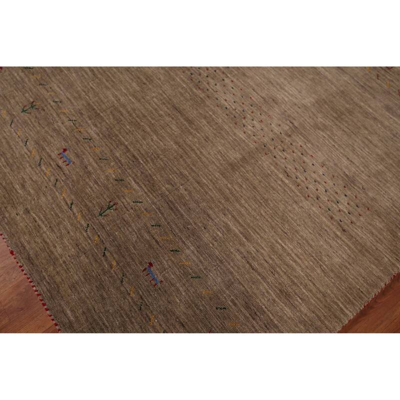 Brown Tribal Gabbeh Area Rug Handmade Wool Carpet - 8'0"x 9'8"