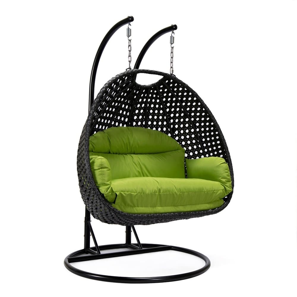 Patio 2-Person Hanging Egg Swing Chair Charcoal Wicker and Iron Frame Breathable Removable Cushion Covers by LeisureMod