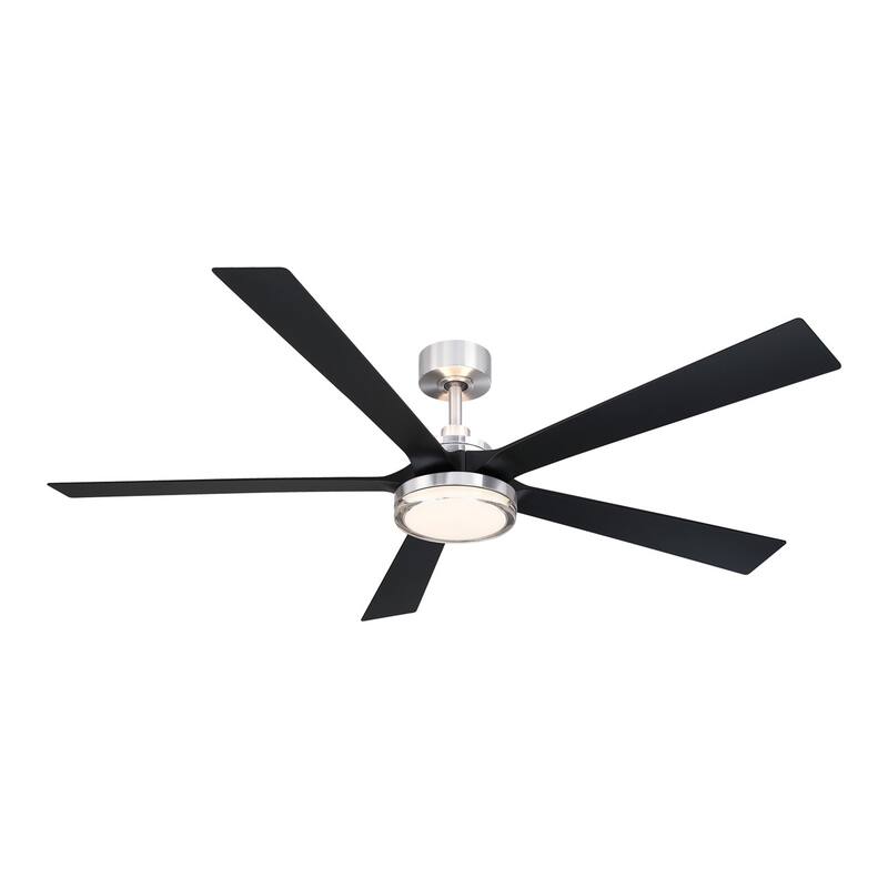 TorchAire 64 inch Indoor/Outdoor Smart Ceiling Fan with LED CCT Select Light Kit and Remote - 64 Inches - Brushed Nickel - Black Blades