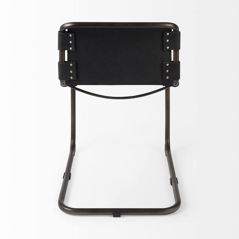 Berbick Black Genuine Leather w/ Gunmetal Iron Frame Dining Chair - 20.5"W x 24"D x 33"H