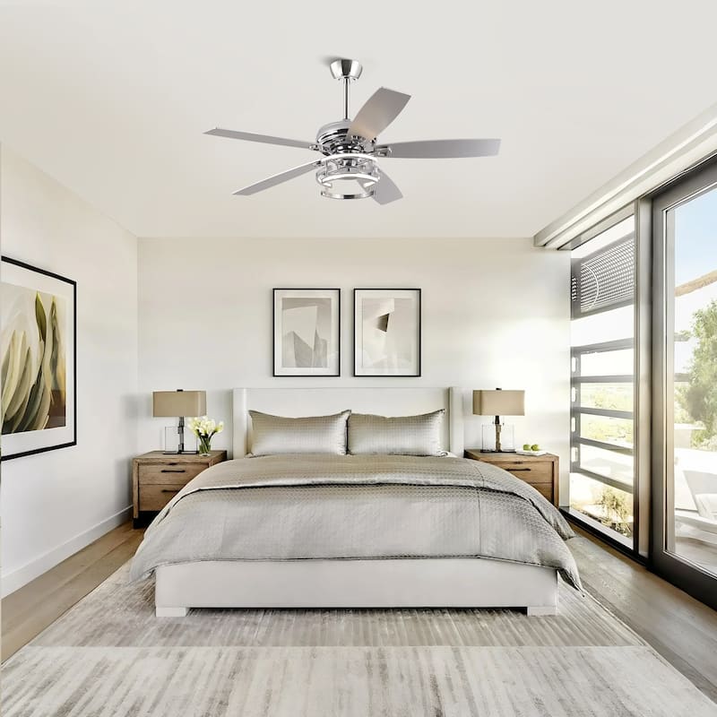 52 in. Chrome Integrated LED Dimmable Ceiling Fan with Light and Remote - 52 in. W x 52 in. D x 13 in. H