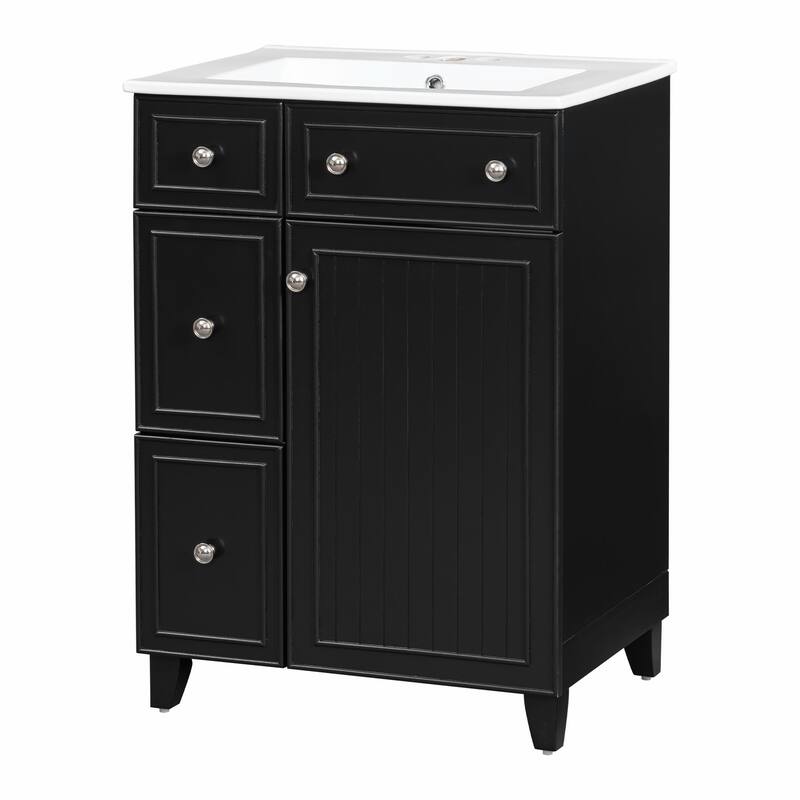 24-Inch Bathroom Vanity Cabinet with Ceramic Sink - 2 Drawers and 1 Door