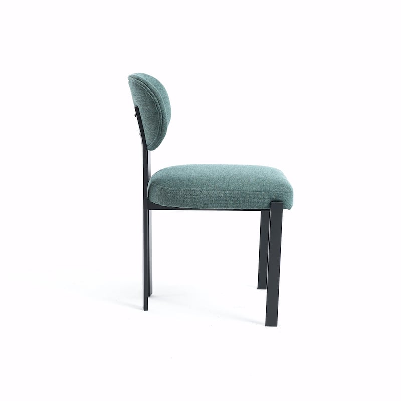 Mid-Century Upholstered Boucle Kitchen Dining Chairs with Black Metal Legs，Set of 2