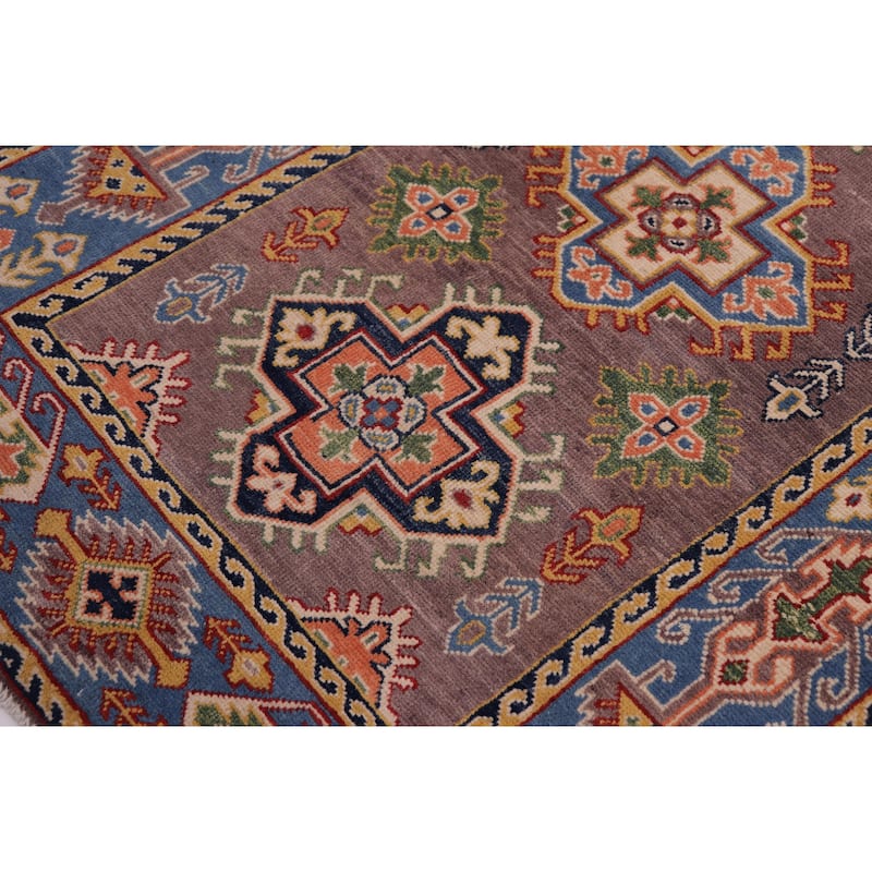 Southwestern Kazak Rose Gray/Light Blue Wool Rug - 3'3'' x 5'1''