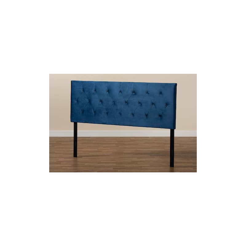 Velvet Queen Headboard - Navy Blue Upholstered Bedroom Headboard Vintage Design