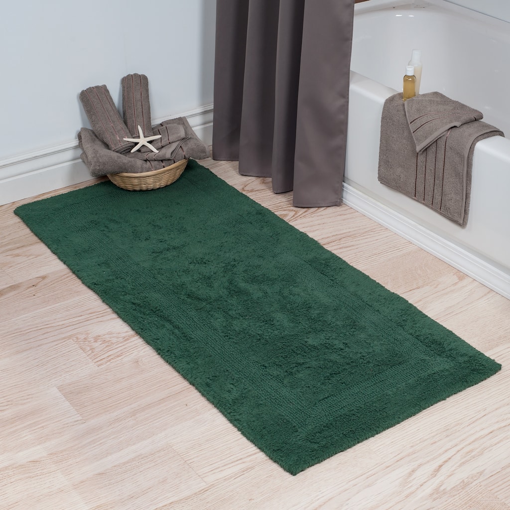 Long Bath Mat - 100% Cotton 24x60-Inch Plush Bathroom Runner Machine Washable Bath Rug by Lavish Home (Green)