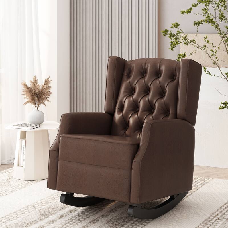 Dark Brown 26.5" High Back PU Rocking Chair