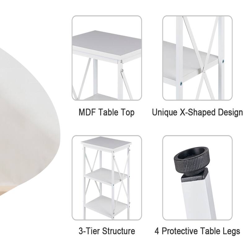 VECELO 3-Tier Open Shelf End Table with X-Frame Design 4-Step Easy Assembly 23.82" Height Side Table for Living Room or Bedroom
