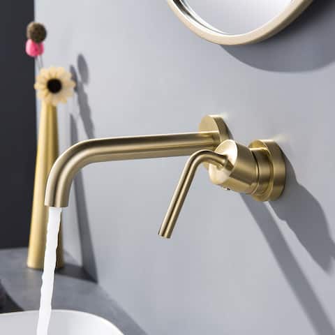 Clihome Brushed Gold Wall Mount Bathroom Faucet