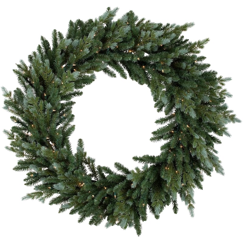Pre-Lit Blue Spruce Artificial Christmas Wreath 48-Inch Clear Lights - 48"