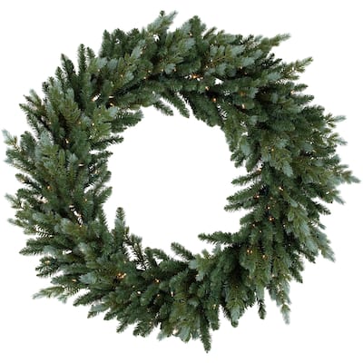 Pre-Lit Blue Spruce Artificial Christmas Wreath 48-Inch Clear Lights - 48"