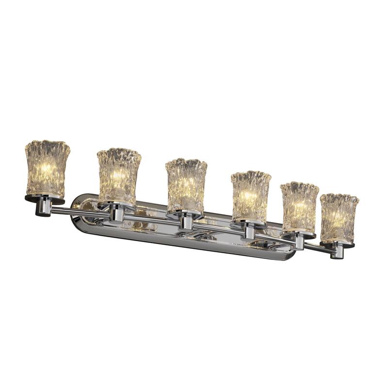 Justice Design Veneto Luce Rondo 6-light Polished Chrome Bath Bar, Clear Textured Cylinder - Rippled Rim Shade - Polished Chrome, Clear Textured