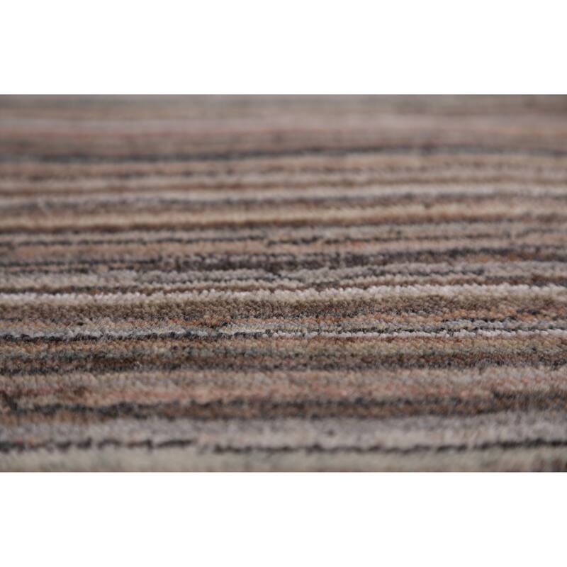 Striped Gabbeh Indian Area Rug Handmade Brown Wool Carpet - 8'0" x 9'8"